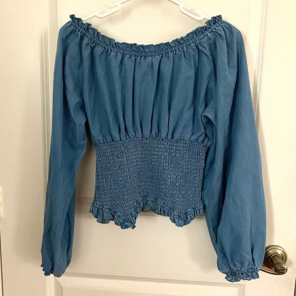 Urban Outfitters Kimchi Blue Marley Bow Front Long Sleeve Denim Blouse - Picture 8 of 11